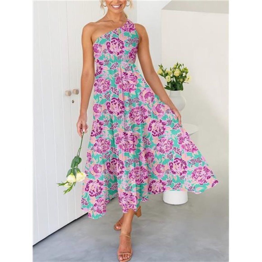 One Shoulder Sleeveless Smocked Ruffle Tiered - Picture 3 of 5